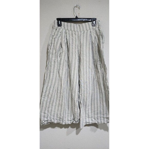 GAP Linen Cotton Blend Capri Striped Pants High Rise Line Sage - Size 6 - Picture 2 of 16